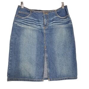 SO GSJC Denim Jean Skirt Junior 9 Medium Wash A-Line Knee Length VTG Y2K Classic